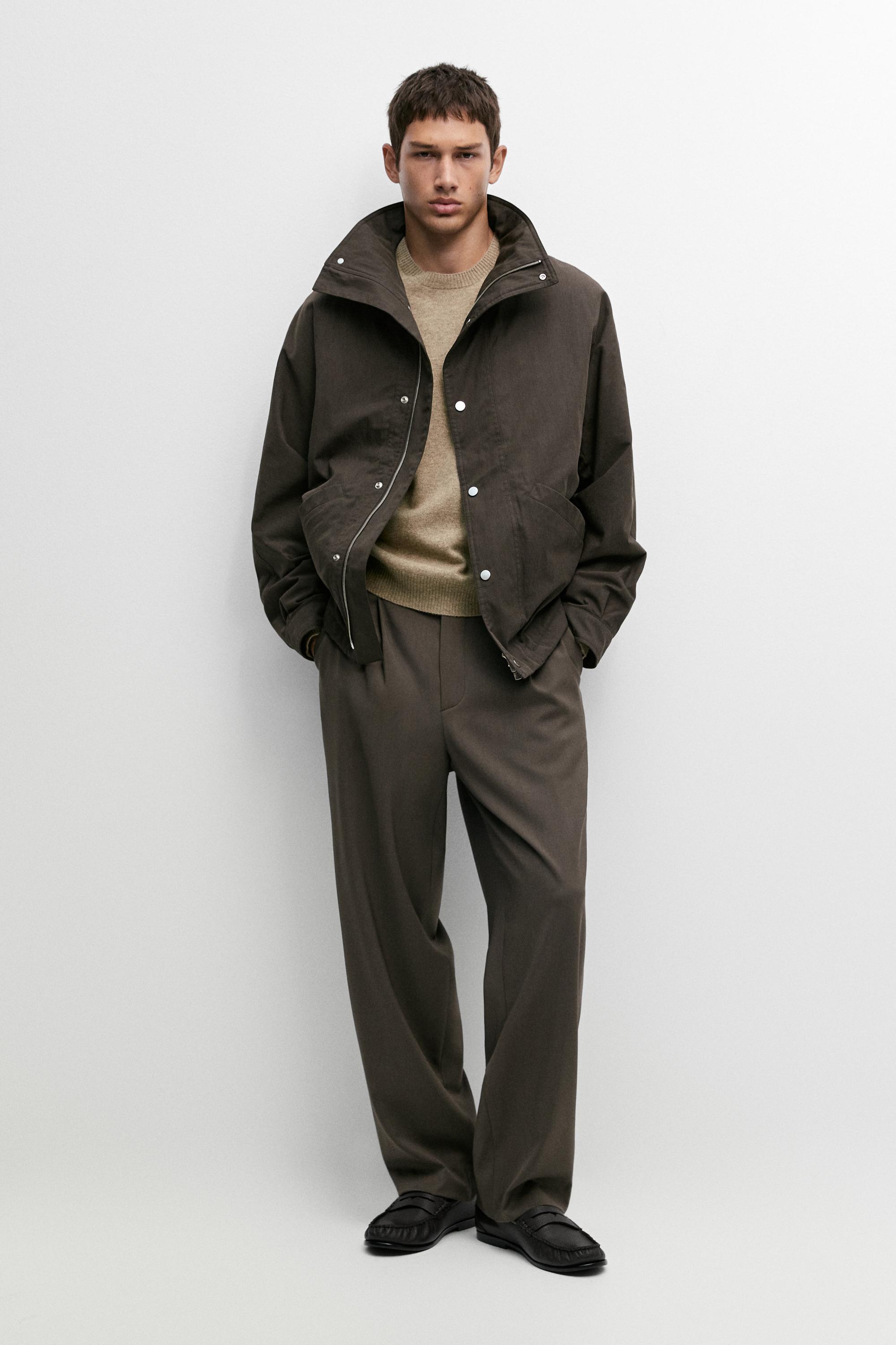 Suede funnel neck cotton-blend jacket